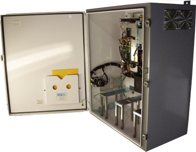 A NEMA cabinet with internal battery slots